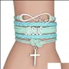 Braccialetti con ciondoli New Cross Charm Bracciali con corda in pelle intrecciata per donna Uomo Religioso Jesus Love Infinity Wristband Gioielli fatti a mano Dh6Br