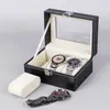 3/4/5/8 Siatki PU skórzane pudełko zegarkowe biżuteria Organizator obudowy dla mężczyzn Prezent kwarcowy 220428