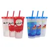 Creative Christmas Drinkware Cold Color Changing Plastic Cups Christmion Decoration Juice Cup With Lock och Straw SN4226