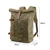 Wasserdichter, gewachster Beutel, Stil, Segeltuch-Rucksack, Vintage-Stil, Outdoor-Rucksack für Damen und Herren, Moto-Rucksack mit großer Kapazität, schwarze Farbtaschen