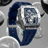 Luksusowe mechaniki męskie obserwuj zegarek na męską bomba mechaniczna na rękę Tonneau Design Sapphire Crystal Automatic