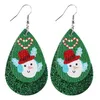 S3274 Dangle Christmas Earrings For Women Double Layer Water Drop Tree Elk Santa Claus Snowman Faux Leather Earrings