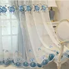 Curtain Blue Peony Embroidered Window Screening Tulle For Living Room European Restaurant Kichen Deacoration Sheer Panel MY541#3