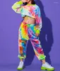 Scene Wear Hip Hop Clothing Multicolor Sweatshirt Casual Pants For Girls Jazz Ballroom Dancing Clothes Outfits Colorful Rave