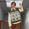Swetery kobiet Kimotimo Jacquard kamizelka swetra kobiet jesienne Ohals luźne argyle kamizelki z dzianiny Koreańska moda allcompetition żeńska kamizelka J220915