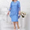 Robes grande taille robe élégante texture douce attrayante dame broderie dentelle manches 3/4 soirée pour la fête