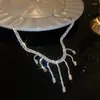 Choker Shiny Inlaid Zircon Tassel Chain Necklace Exaggerated Personality Fashion Collarbone Women's Wedding Jewelry