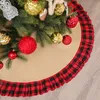 120cmクリスマスツリースカートリンクルレッドブラック格子縞の布ツリースカートクリスマスホームフロアデコレーション新年パーティーサプライTH0586
