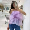 Women's Blouses Runway Women Sweet Floral Strapless Organza Summer Elasticity Sexy Off Shoulder Sleeveless Vest Mesh Shirt Short Tops