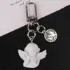 Nyckelringar Vintage White Angel Keychain Women Girl Cute Mini Pearl Heart Key Chain Car Ring Holder Trinket Bag Charms smycken