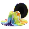 Beanie/Totenkopf-Kappen, modische Patchwork-Fedora-Hüte für Frauen, bunte Graffiti, breite Krempe, Panama-Zylinder, künstliche Wolle, britischer Stil, Jazz-Kappen T221013