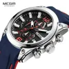 Megir Men's Chronograph Analog Quartz Watch med datum Lysande händer Vattentät silikongummiband Wristwatch för manq0234l