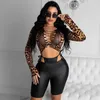 Thirts Terts Spring Thirts Thirts Trends Sexy Nighclub Leopard Print Long Sleeve Mesh See-على الرغم من أن قمم المحاصيل النحيفة تي شيرت