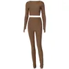 Kvinnors tv￥bitar byxor Kvinnor Blandar Kl￤der Set Sports Tracksuit Sportswear Pullover Crop Tops Leggings Clothes Set Female Autumn