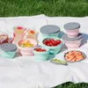 Bowls 1pc 500/1000ML Bowl Sets Silicone Folding Lunch Box Portable Foldable Salad With Lid