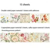 Gift Wrap 15 Sheets Vintage Flower Bronzing Series Stickers Diary Planner Card Scrapbooking Material Decor Handmade Paper Craft Background