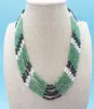 Choker 5STRANDS UNTREATED NATURAL EMERALDS SHADED NECKLACE 18-23"