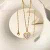 Pendant Necklaces Natural Shell Pearl Locket Necklace Stainless Steel Figaro Chain White Rimmed Keyhole Shaped Zircon Heart Jewelry ERLI