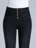 Kvinnors jeans kvinna h￶g midja skintight blyerts kvinnlig vintage smala ben laderar damer upp mager denim cowboy pant byxor g562