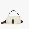 Nya kvinnors baguettpåse Flap Cashmere White Mohair Wool Bag Medium Iconic Fur Crossbody Väskor axel Zip Pocket Gold Dark Brown Leather Fashion Clasp Size 37-15-6 cm