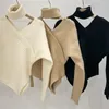 Kvinnors tröjor Hzirip Turtleneck Kvinnors tröjor 2022 ol Fashion Vintage Off Axel Solid All-Match Daily Basic Knitwear Tops