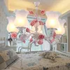 펜던트 램프 미국 국가 거실 샹들리에 LED 램프 침실 아이언 조명 소녀 아이 결혼식 꽃 장미