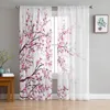 Perde Kiraz Blossom Sakura Pembe Çiçek Oturma Odası için Sheer Perde Mutfak Tül Tül Windows Voile İplik Yatak Odası