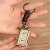 Old Fashion Watches Dual Time Zone Rectangle Shape Unisex Quartz Analog Pocket Watch Pendant Key Ring Rope