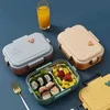 Boîte à lunch en acier inoxydable Bento pour enfants Employé de bureau 2 compartiments Microwae Chauffage Conteneur à déjeuner Stockage des aliments 211104