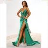 Green New Dark Sexy Prom Dresses Halter Neck Full Length High Side Split Formal Evening Party Gowns Custom Made