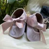 Athletic Shoes Dollbling Customized Name Abbreviation Rhinestone Letter White Lace-up Crib Baby Infant Toddler Prewalker Moccasins