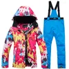 Kayak Takımları -30 Moda Kadın Kar Su Takımı Set Su Geçirmez Kış Kış Dış Hava Snowboard Giyim Kayak Ceketleri Kayış Pantolon Kadın Kostüm