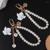 Nyckelringar Vintage White Angel Keychain Women Girl Cute Mini Pearl Heart Key Chain Car Ring Holder Trinket Bag Charms smycken