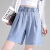 Frauen Jeans Sky Silk Denim Shorts Frauen 2022 Sommer Wort Hohe Taille Lose sitzende Eis Gerade Hosen Breitbeinig fünfbeinig