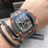 Luxe heren monteurs horloge koolstofvezel rood heren multifunctioneel automatisch mechanisch horloge persoonlijkheid grote wijzerplaat kalender 1