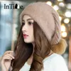 Beanie/Skull Caps Winter Women Fleece Knitted Hat Wool Rabbit Fur Fashion Warm Earflap Blended Solid Hats Leisure Windproof Females Skullies Caps T221020