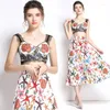 Sukienki robocze Summer 2 -częściowe zestawy Kobiet Drukuj mody koronkowy pasek spaghetu