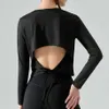 Tenue de Yoga pour femmes, haut ajouré avec sangle arrière, manches longues, body de course, ample, chemise de sport décontractée, LU-384