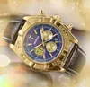 Todos los diales Trabajo reloj para hombre cronómetro 43 mm Movimiento de cuarzo importado Zafiro Cystal cinturón de cuero genuino completamente funcional elegante reloj de pulsera de negocios suizo