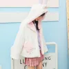 Princesa de pele feminina doce lolita faux Winter College Sister Sister Casat Ears Warm and Velvet Hooded VC48