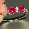 Wedding Rings YaYI Jewelry Princess Cut 3.5CT Red Zircon Silver Filled Engagement Heart Valentine's Day Girls Ring 1060