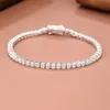 3mm Super Sparkling Full Rhinestones Chain 925 Sterling Silver Bracelet Wedding Engagement Party Jewelry Bracelets For Women 012