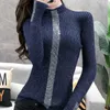 Kvinnors tröjor #3804 Shiny Diamonds Women Sweaters and Pullovers Turtleneck Knitwear Sweater Casual Tight Knitted Top Ladies Black Green Blue T221019