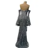 Sparking Sequin Prom Dresses Mermaid Gray Evening Gown Off the Shoulder Long Sleeve Vestidos Party Dress