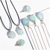 Pendant Necklaces Natural Rock Quartz Necklace For Women Tumbled Irregar Crystal Wrapped Gold Wire Chakra Gemstone Jewelry With 2 Di Amgfz