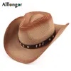 Basker sommar västerländsk cowboy hatt män kvinnor mode 2022 utomhus strand sol kepsar halm sombrero hombre cowgirl jazz cap