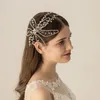 Headpieces O529 Handgjorda kristall strass justerbar elastisk huvudband br￶llop brud h￥rtillbeh￶r med p￤rlor och kedjade blommor