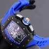 Luxe herenmonteurshorloge Zakelijk Vrije tijd Rm11-04 Automatisch mechanisch Zwart carbon solderen Blauwe tape Heren