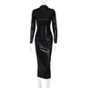 Slim Black Pu кожаные платья для карандашей женщин дизайнер -дизайнер Slim Fit Midi Dress Club Party Wear Бесплатный корабль