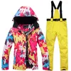 Skiddr￤kter -30 Fashion Women's Snow Set Set Waterproof Winter Outdoor Sports Snowboard Wear Ski Jackets Strap Pants Female Costume